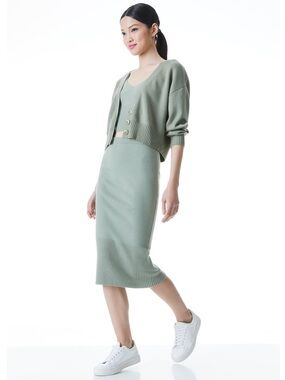 Alice + Olivia Leo Sage Green Midi Knit Pencil Skirt